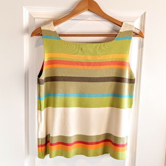 Sigrid Olsen Stripe Square Neck Silk Linen Sleeveless Top - Picture 2 of 5